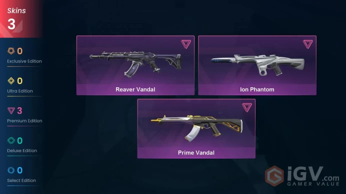 EU Full Access | 3 Skins Prime Vandal + Ion Phantom + Reaver Vandal | Last Rank Silver 2
