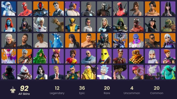 FA | 92 skins | Gold Midas | Torin | Gear Specialist Maya | Ronin | Raz | Kymera | Spire Assassin | Joey | The Cube Queen | Menace | Predator