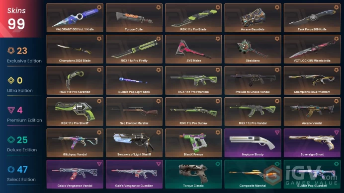 VALORANT EU WEST SERVER 99 SKİNS(+12 KNİFE, ARCANE + CHAMPİONS 2024 PACKED,VCT LOCK//IN,RGX CARAMBT  )AUTO DELIVERY FULL ACCESS-LIFETIME WARRANT