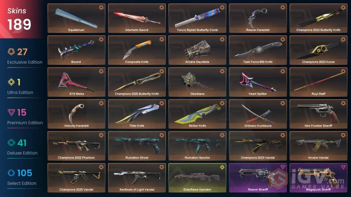 VALORANT EU WEST SERVER 189 SKİNS (+19 KNİFE , CHAMPİONS 2022+2023+2025 PACKEDS, ARCANE PACKED++ )AUTO DELIVERY FULL ACCESS-LIFETIME WARRANT