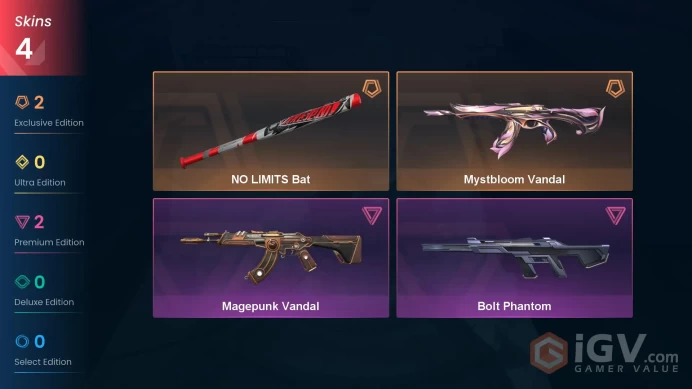 4 Skin // EU-TR // Mystbloom Vandal + Mageupunk Vandal + Bolt Phantom + No Limits Bat // FULL Access // Valorant Best Skins // Silver 3