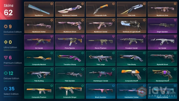 EU 62 skins 4 knifes | Mystbloom Vandal | Mystbloom Ghost | Mystbloom Fanblade | Composite Knife | Sentinels of Light Sheriff | V0045