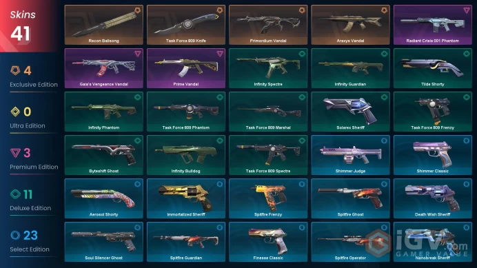 EU [ 41 TOP SKINS + 2 KNIFE ] Recon Balisong + Primordium Vandal + Araxys Vandal + Gaia's Vandal + Radiant Crisis 001 Phantom / full acces