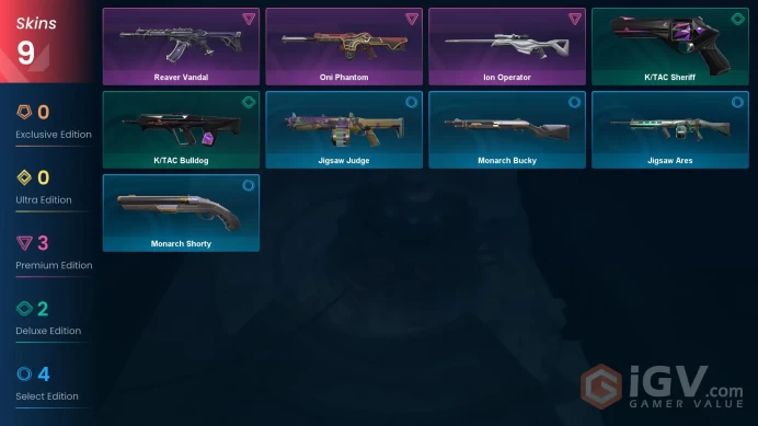 EU Full Access | 9 Skins Reaver Vandal + Oni Phantom + Ion Operator + K/TAC Sheriff + K/TAC Bulldog + Jigsaw Ares + more