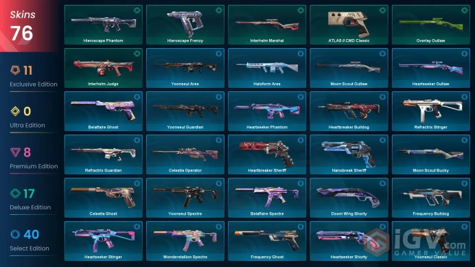 EU Full Access | 76 Skins Heart Splitter+Kuronami Vandal+RGX 11z Pro Vandal+VCT25 x FUT Classic+Sovereign Ghost+much more