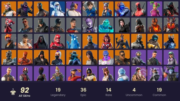 PC,PSN,XBOX 92 SKINS FA - CHUN-LI,RYU,ROGUE AGENT,OMEGA,DEADEYE,CLARK KENT,BLADE,RICK,SKLAXIS RK1399