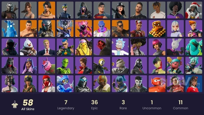 PC,PSN,XBOX 58 SKINS FA - MANDALORIAN,SPIRE ASSASSIN,CLARK KENT,RICK,JUICE WRLD,CATWOMAN,LARA CROFT,DEIMOS RK1321