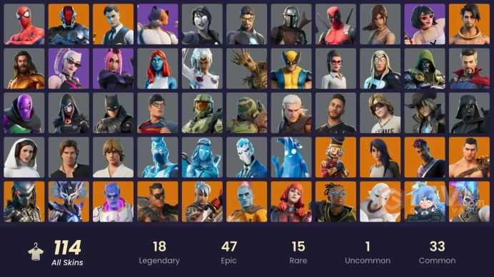 PC,PSN,XBOX 114 SKINS FA - XANDER,SPIRE ASSASSIN,RICK,BATMAN,GERALT,HAN SOLO,LEIA ORGANA,WOLVERINE,LARA CROFT,MASTER CHIEF,DOOM RK1402