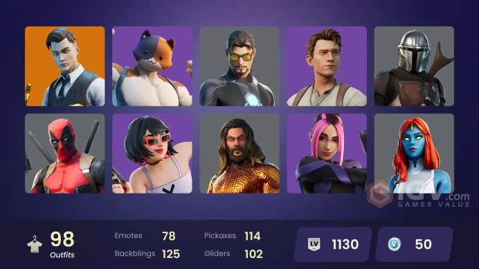PC,PSN,XBOX 98 SKINS FA - BTL,MIDAS,THANOS,PHAEDRA,FLASH,TONY STARK,DOOM,NATHAN DRAKE,OBI WAN,TNTINA,IRIS RK1403