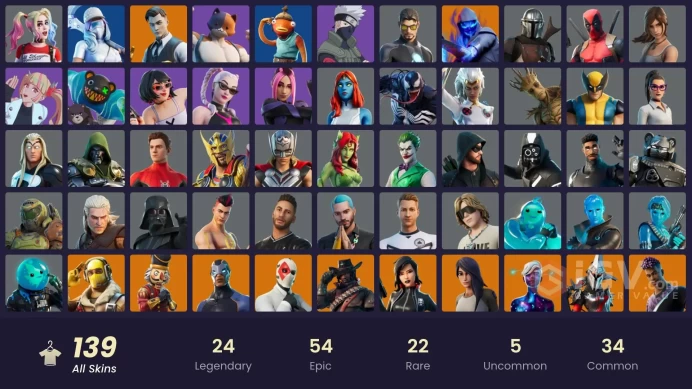 PC,PSN,XBOX 139 SKINS FA - GALAXY SCOUT,GOKU,CRACKSHOT,STORM,BEERUS,TONY STARK,VENOM,GAARA,LARA CROFT,GAARA,NARUTO RK1404