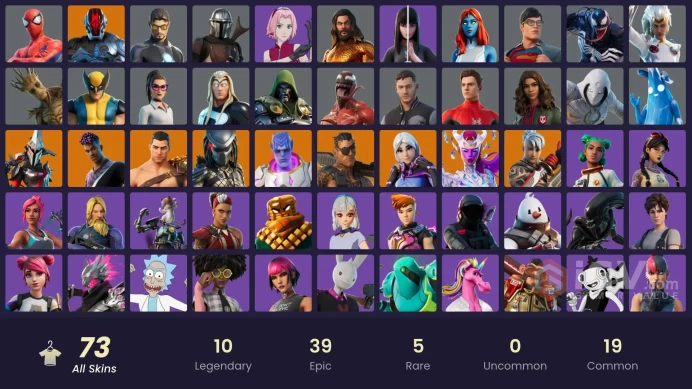 PC,PSN,XBOX 73 SKINS FA - STORM,MANDALORIAN,KOR,RICK,SASUKE,EDDIE BROCK,CARNAGE,MOONK NIGHT,SAKURA,TONY STARK,VENOM,CHARLOTTE RK1410