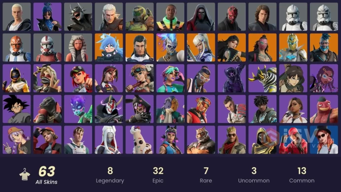 PC,PSN,XBOX 63 SKINS FA - GOKU BLACK,ANAKIN,DARTH MAUK,AXION SENTINEL,GERALT,SLIM SHADY,EREN,RUBY RK1326
