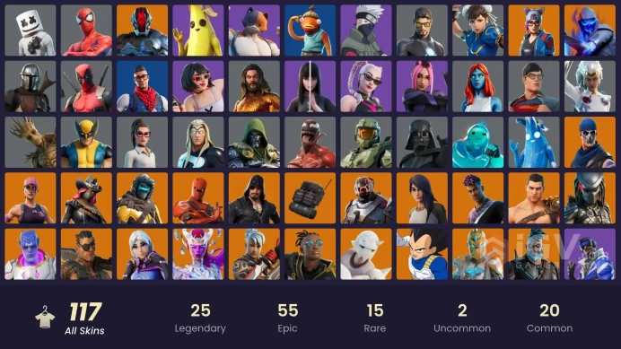 PC,PSN,XBOX 117 SKINS FA - STW - CHUN-LI,VEGETA,FUSION,LYNX,MANDALORIAN,MASTER CHIEF,RICK,KAKASHI,CARNAGE,KOR,PLUNGERMAN RK1329