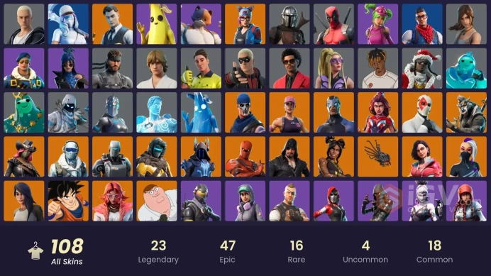PC,PSN,XBOX 108 SKINS FA - STW - ROYALE BOMBER,GOKU,LARA CROFT,LUKE SKYWALKER,GHOST FACE,CLOAKED STAR,RECON CHAMPION RK1365