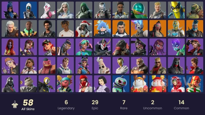 PC,PSN,XBOX 58 SKINS FA - OMEGAROK,WEEKND,DOOM,JOLTERROR,SANTA DOGG,GWENPOOL,CHROME PUNK,FOCUS,MYSTERIO RK1317