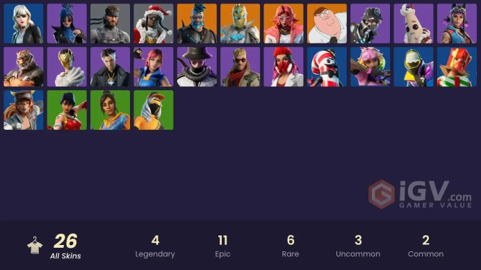 #19 [PC/XBOX/PSN/SWITCH] 26 skins | Subzero Cryptic | Lina Scorch | Vivi Chroma | Explorer Emilie | Challenger | Fancy Peter Griffin (No Hat) | 
