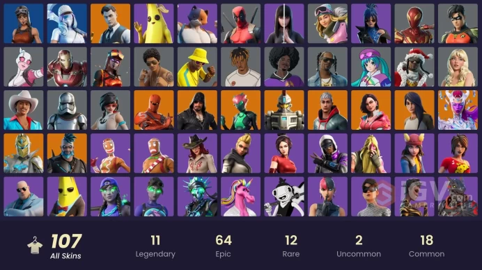 PC,PSN,XBOX 107 SKINS FA - FASHION BANSHEE,KOR,JUICE WRLD,SABRINA CARPENTER,CHARLOTTE,UNCHAINED RAMIREZ,CHLOE KIM,DEMI RK1474