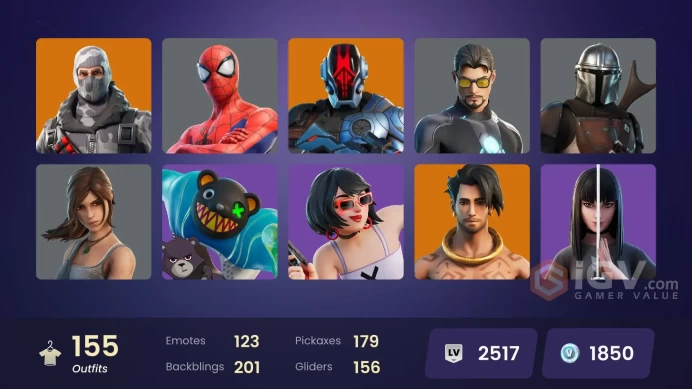 PC,PSN,XBOX 155 SKINS FA - HAVOC,POLARITY,KOR,STORM,CARNAGE,TONY STARK,GROOT,RICK,CHARLOTTE,LARA CROFT,DOOM RK1477