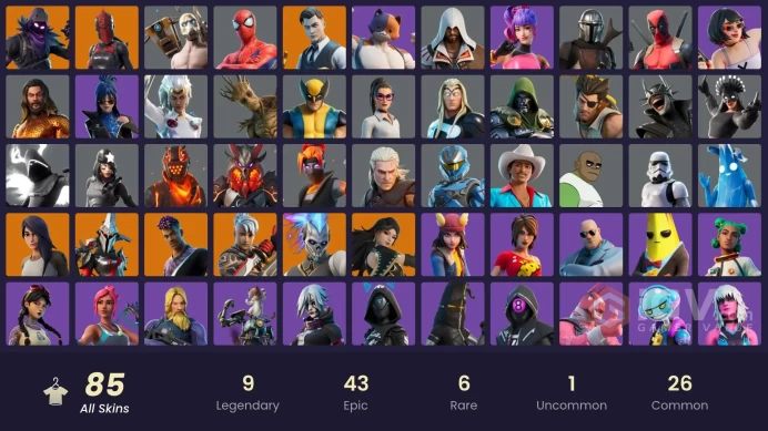PC,PSN,XBOX 85 SKINS FA - PSYCHO BANDIT,MANDALORIAN,GERALT,AANG,GROOT,UNSC SPARTAN,WOLVERINE,EZIO,TRACY TROUBLE,INVINCIBLE,WOLVERINE,PHAEDRA RK