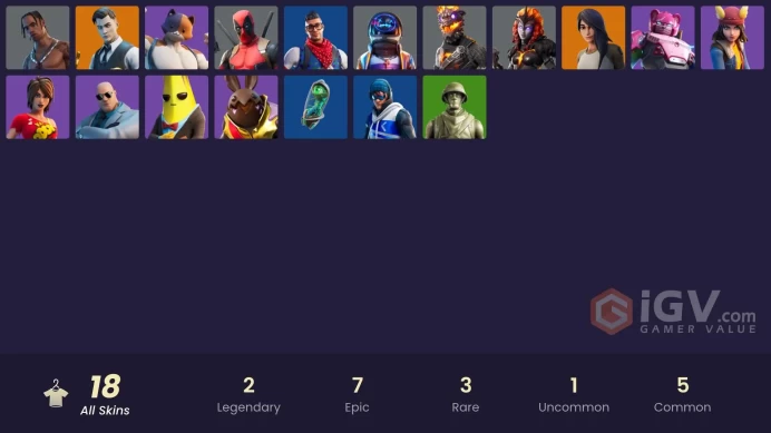 FA | 18 skins | Travis Scott | Astro Jack | Gold Midas | Prodigy | Point Patroller | Gear Specialist Maya | Deadpool | Molten Battle Hound