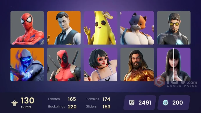 FA | 130 skins | Gold Brutus | Gold Midas | Hybrid | Ruin | The Scientist | Joltara | Ronin | Ultima Knight | Gear Specialist Maya | Kymera