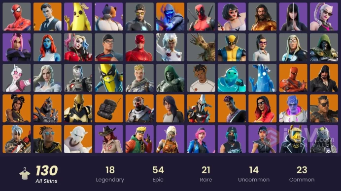 FA | 130 skins | Gold Brutus | Gold Midas | Hybrid | Ruin | The Scientist | Joltara | Ronin | Ultima Knight | Gear Specialist Maya | Kymera