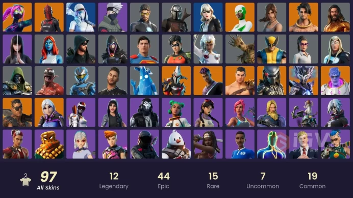 FA |  97 skins | Shot Stopper | Clutch | Tart Tycoon | Grind | Naruto Uzumaki | Eternal Knight | Joey | Raz | Kymera | Predator | Fade