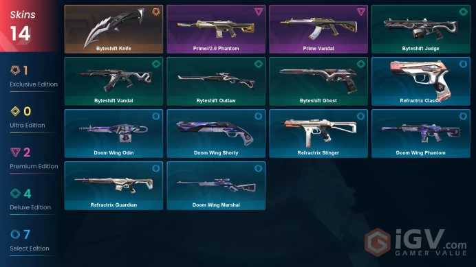 EU | 14 skins | Byteshift Knife | Prime Vandal | Prime//2.0 Phantom | Byteshift Vandal | Byteshift Judge | Byteshift Outlaw | H9387