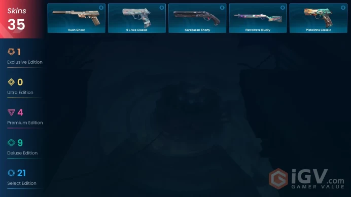 EU | 35 skins | Shellspire Sword | Oni Phantom | Origin Vandal | Recon Phantom | Ion Sheriff | ATLAS // CMD Classic | Shellspire Spectre | S9215