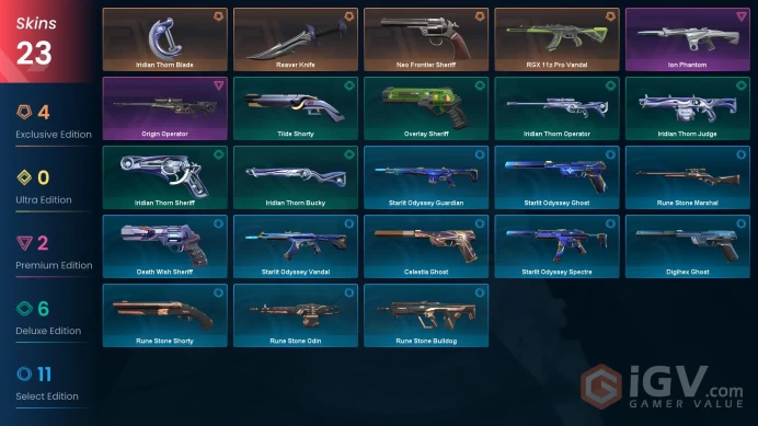 EU | 23 Skins | Full Acces | Rgx11z Pro Vandal | Reaver Knife | Neo Frontier Sheriff | Origin Operator | Ion Phantom | Battlepass Skins