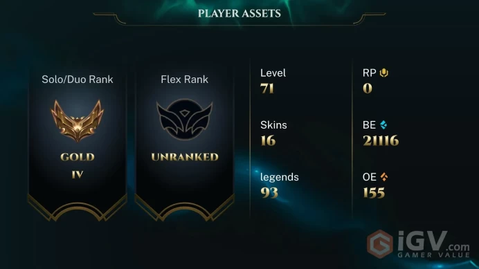EUW / TFT SET16 MASTER / LOL S16 GOLD IV / 93 CHAMPS / 16 SKINS / 31W/38L / HONOR 4 / CHANGEABLE EMAIL / 5 MIN. 24/7 DELIVERY #L1/103926MR3