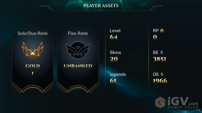[EUW] S2026 - Gold 1 -22LP - 4W-7L - 61 Champ - 20 Skin - Honor 4 - 3851 Be - Safe - Instant Delivery