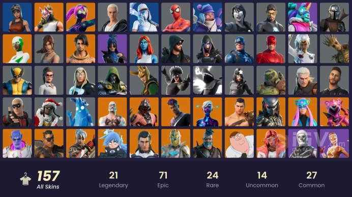 PC/PSN/Xbox/Nintendo 157 skins Leviathan Axe | Renegade Raider | Andre | Renee | Cloud Striker | Fixer | The Ageless | Kymera | Peter Griffin |