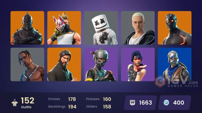 PC/PSN/Xbox/Nintendo 152 skins | Black Knight | Travis Scott | Mako | Sparkle Specialist | The Reaper | Blue Squire | Royale Knight | Elite Agen