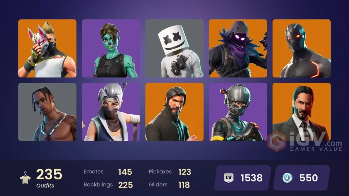 [PSN/XBOX/PC] - 235 skins | Rogue Spider Knight | The Reaper | Blue Squire | Travis Scott | Elite Agent |  Royale Knight | OG Paradigma | Take  
