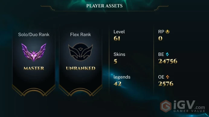 Euw // Master : 178 lp / 2026 S1 / lvl 60  // 21K BE // HANDMADE 2021 // Full access //42 Champion // 5 skins