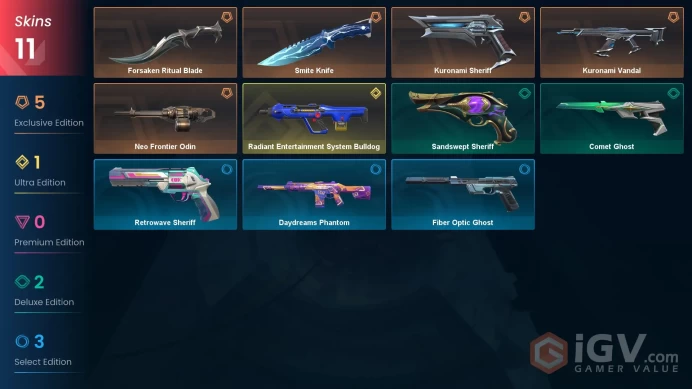 EU Full Access | Unranked / Last Rank Immortal 1 | 11 Skins Forsaken Ritual Blade+Kuronami Vandal+Smite Knife+Kuronami Sheriff+more