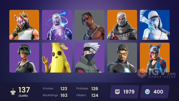 FA | 137 skins | OG STW | Galaxy | Travis Scott | Havoc | Sub Commander | Trailblazer | Naruto Uzumaki | Sentinel | Enforcer | Blackheart