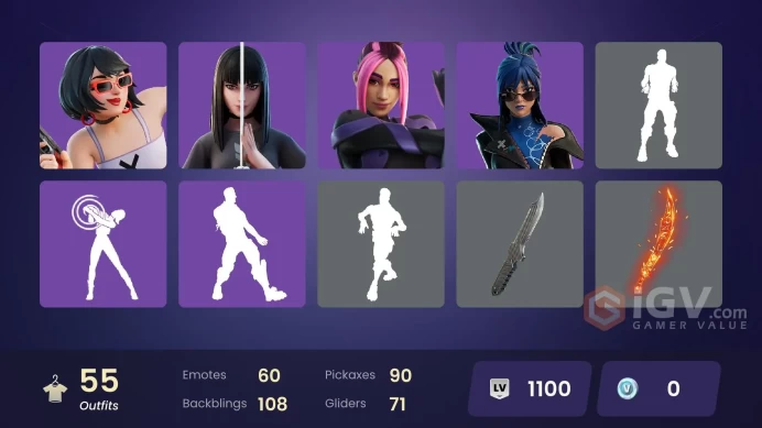 PC/PSN/XBOX | 55 skins | The Cube Queen | Snap | Kymera | Valeria | Joey | Torin | Peter Griffin | Carnage | Polar Peely | Solid Snake | Slayer 