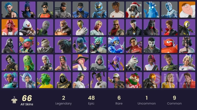 PC/PSN/XBOX | 66 skins | Arcane Jinx | Valeria | Peter Griffin | Polar Peely | Glacial Dummy | Sub-Zero (MK3) | UNSC Spartan | Solid Snake