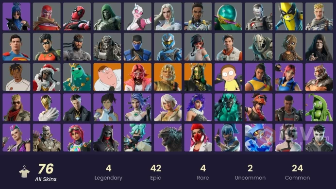PC/PSN/XBOX | 76 skins | Valeria | Hades | Zeus | Peter Griffin | Poseidon | Emperor Palpatine | Apprentice Evie | Wookiee Team Leader | Poe