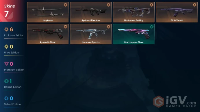 EU 7 skins 1 knifes | Kogitsune | Kuronami Spectre | Ayakashi Phantom | Nocturnum Bulldog | Ayakashi Ghost | EX.O Vandal | V0300