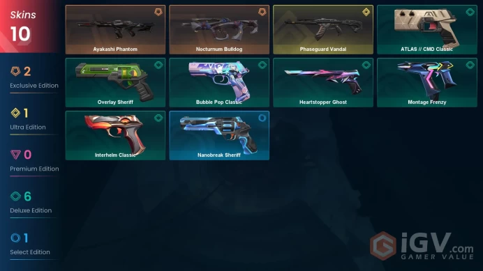 AP 10 skins | Phaseguard Vandal | Ayakashi Phantom | Nocturnum Bulldog | Heartstopper Ghost | ATLAS // CMD Classic | Interhelm Classic | V0302