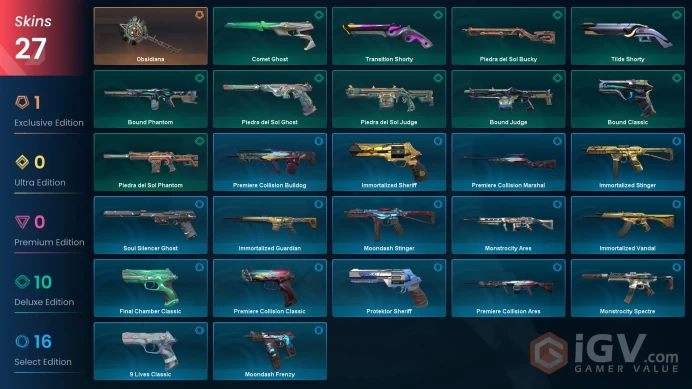 [LATAM] 27 Skins | 1 Knife | Full Acces | Obsidiana / Immortalized Vandal / Bound Phantom / Piedra del Sol Phantom |