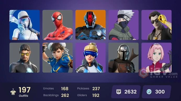 FA | 197 skins | Neo Versa | Vivi Chroma | Fixer | Cloud Striker | Naruto Uzumaki | Sultura | Paradigm (Reality-659) | Fade | Era | Joey