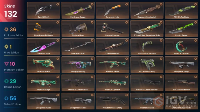 Stacked Account – 132 Skins | Champions 2023 | RGX & Kuronami | 5 Years + Beta Remastered Knife