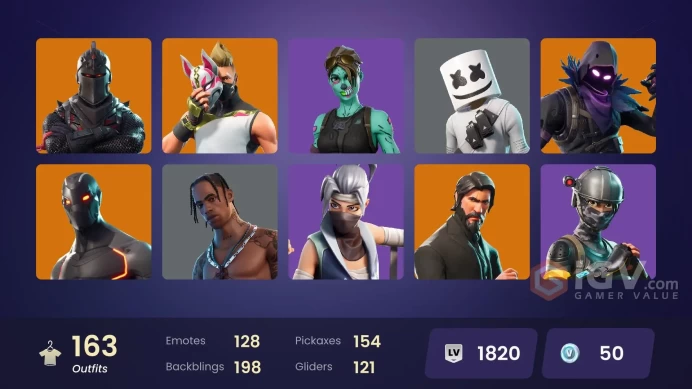 PC/PSN/Xbox/Nintendo 163 skins | Black Knight | Travis Scott | Merry Mint Axe | Sparkle Specialist | The Reaper | Blue Squire | Royale Knight | 