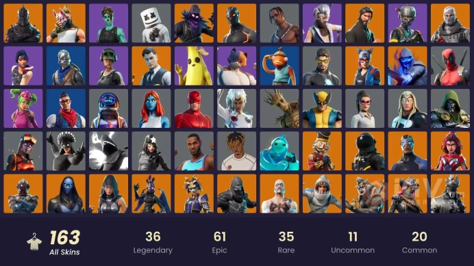 PC/PSN/Xbox/Nintendo 163 skins | Black Knight | Travis Scott | Merry Mint Axe | Sparkle Specialist | The Reaper | Blue Squire | Royale Knight | 