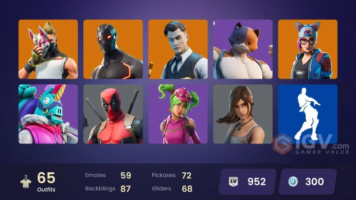 [PC/PSN/XBOX] 65 skins | Lara Croft |  Rogue Agent | Fresh | Verve | Orange Justice | Midas | Juice Wrld | 300 VB