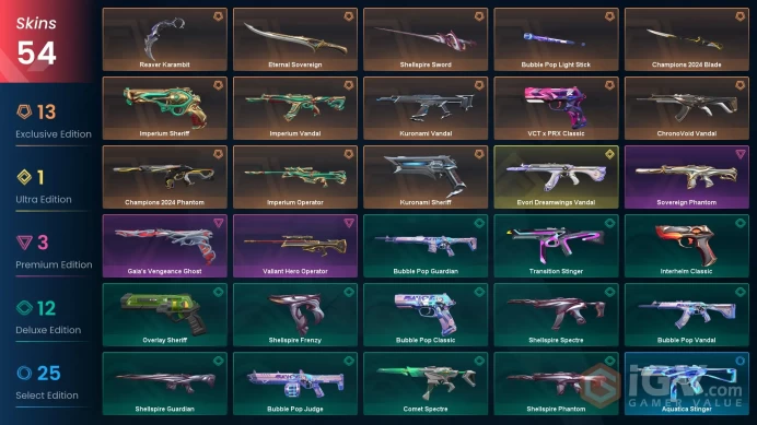 Diamond 1 | Champions 2024 | VCT x PRX Classic | Evori Dreamwings Vandal | EU TR | 54 Skins | Email Changeable